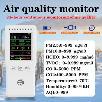 9 1 Монитор на качеството на въздуха LCD дисплей с висока точност ФПЧ2.5 PM10 HCHO TVOC CO CO2 AQI Измерване на температура и влажност на въздуха CO2 Детектор