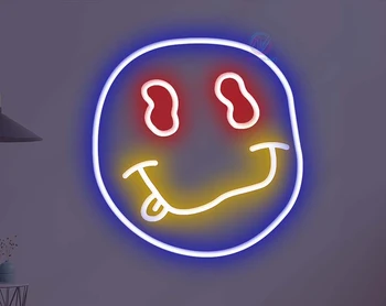 LED Усмихнат Емотикон Неонова реклама с изображение на Анимационни Аниме Неонова Светлинна Табела за Детска Кавайной Стая за Декорация на Спалнята