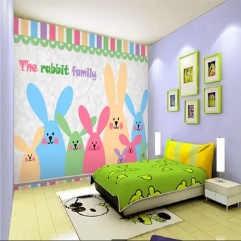 Щастливо семейство зайци, детска стая, детска фон на стената стикер стени стенни живопис, специализирана в производството на тапети